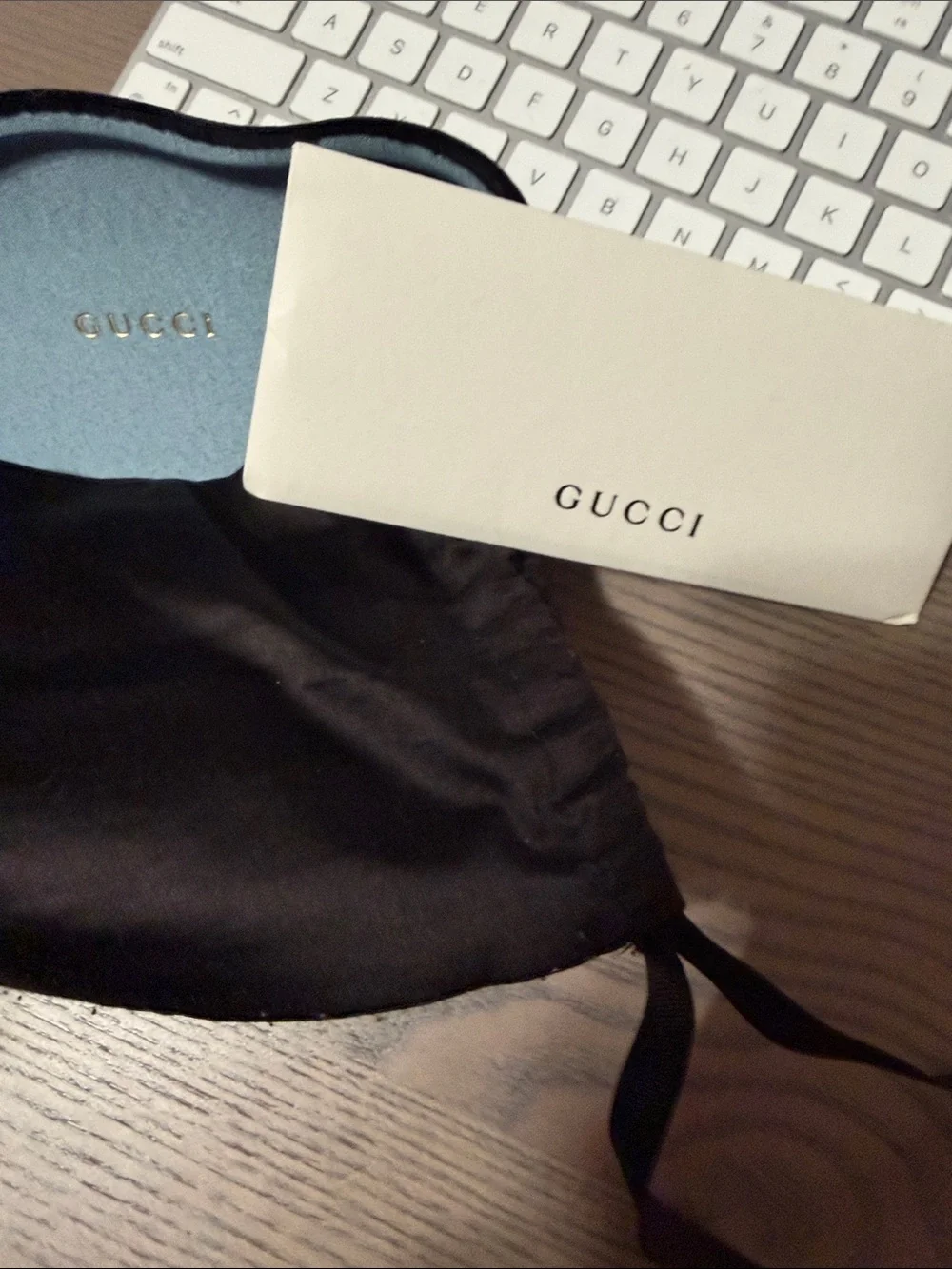 Gucci Black Gloss Rectangular Glasses with Logo Temples